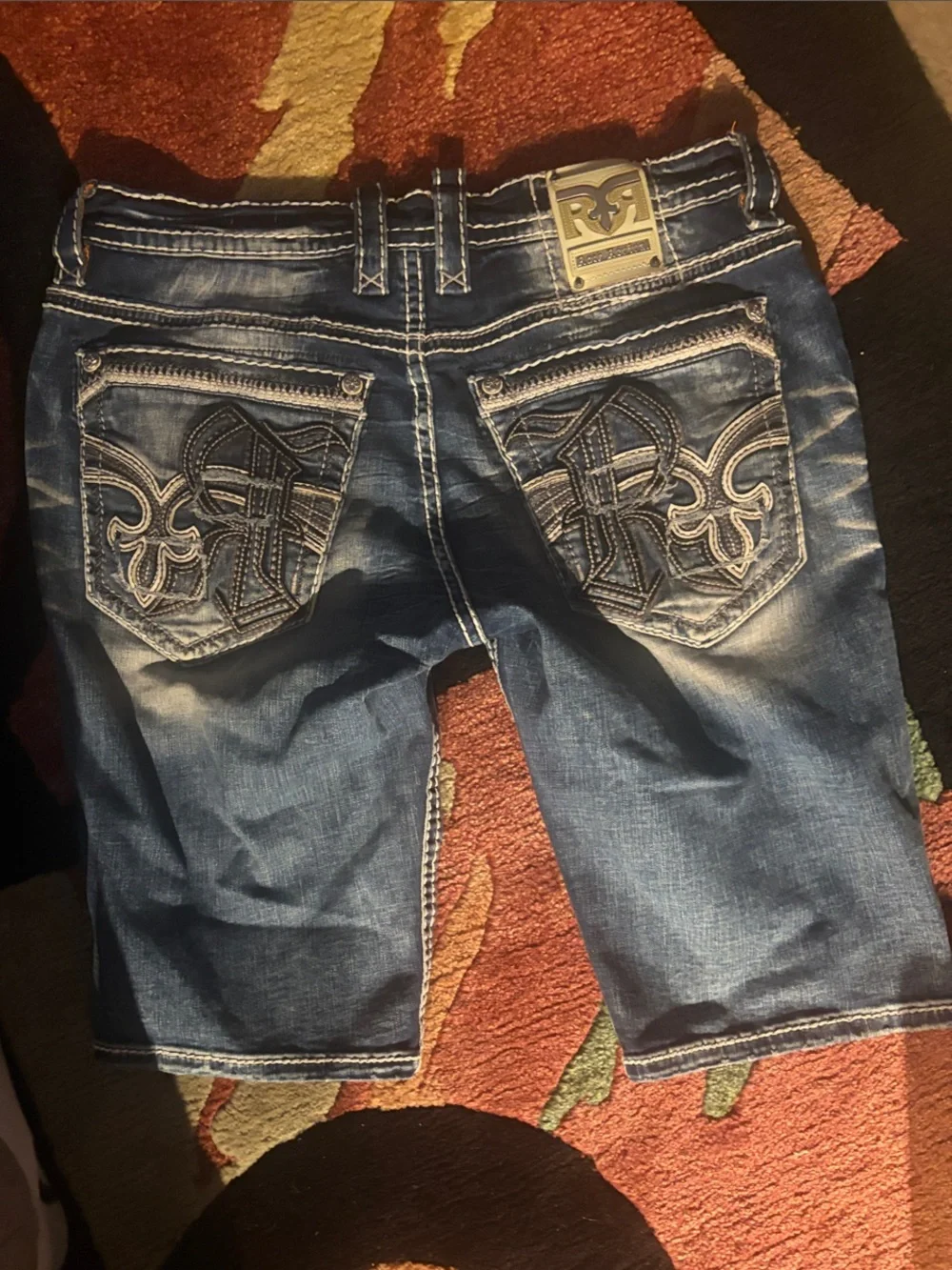 Rock Revival Men's Blue Distressed Jean Shorts with Embroidered Back Pockets